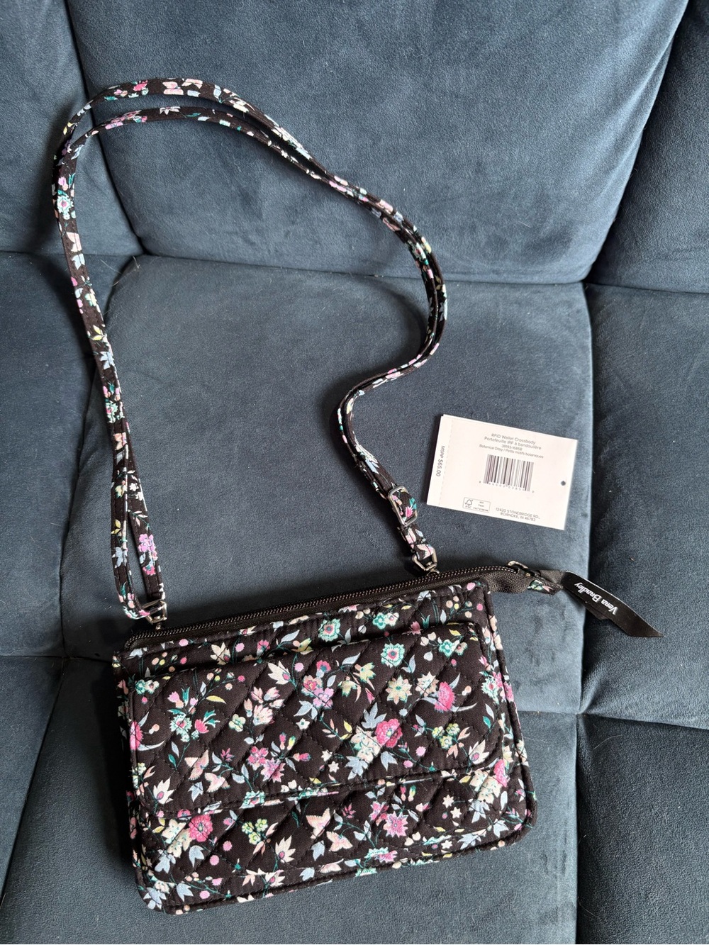 Vera Bradley Floral Crossbody Wristlet Bag - Black Floral